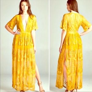 Honey punch lace maxi romper - marigold - M
